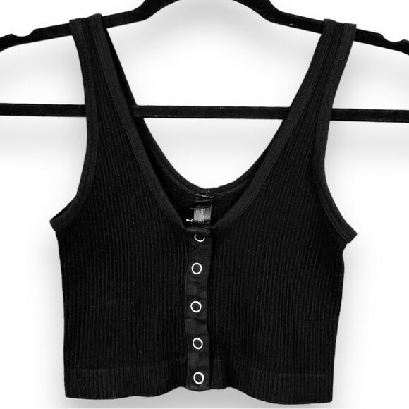 UO Out From Under Drew Seamless Snap-Front Bra Top XS/S  Small Black Ribbed Knit - Picture 2 of 12